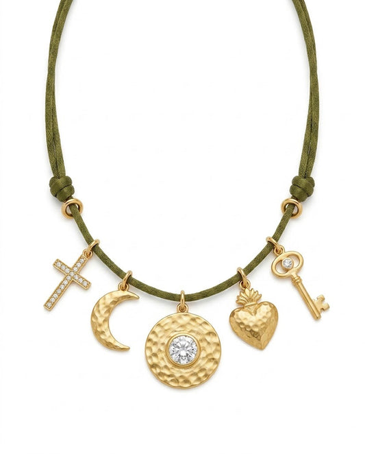 Collana Nodina Verde Militare 5 charms