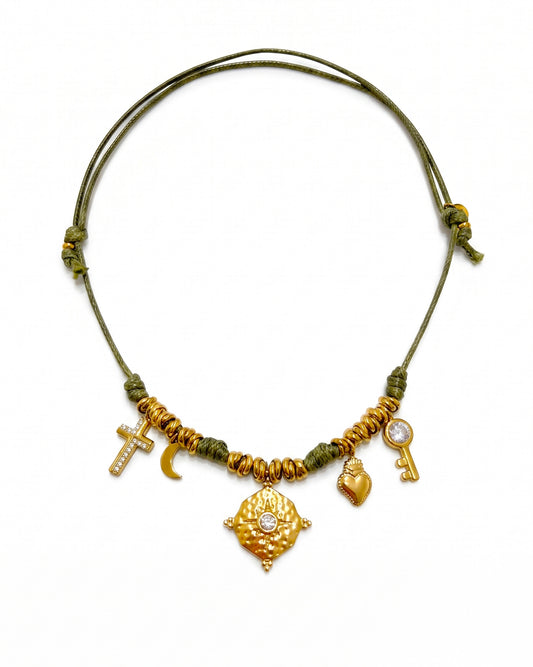 Collana Nodina Verde Militare 5 charms